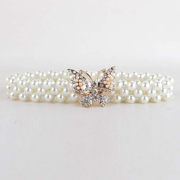 

Girls Faux Pearl Beaded Belt, White