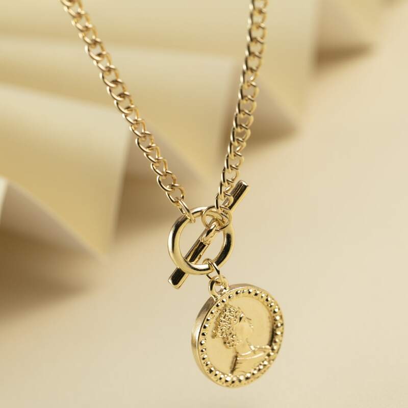 

Coin Charm Necklace, Gold