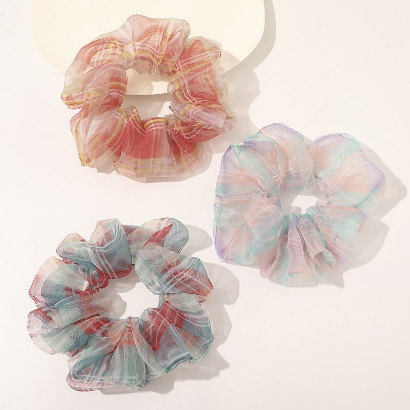 

3pcs Colorful Mesh Scrunchie, Multicolor
