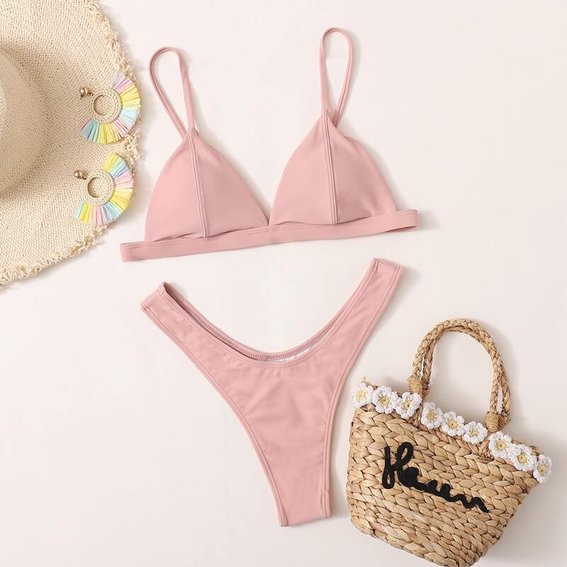 

Triangle High Leg Bikini Swimsuit, Pink