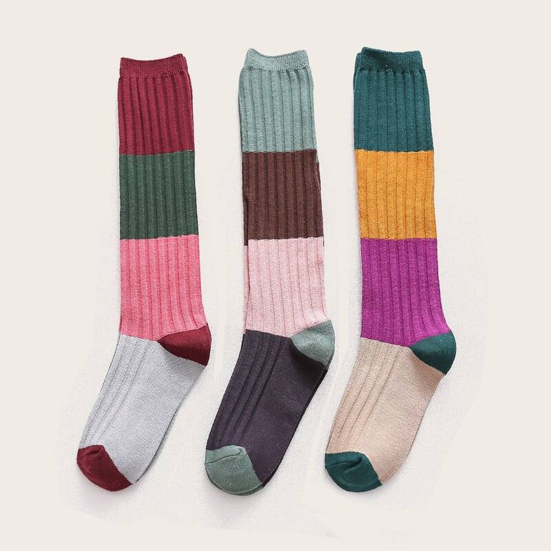 

3pairs Color Block Socks, Multicolor