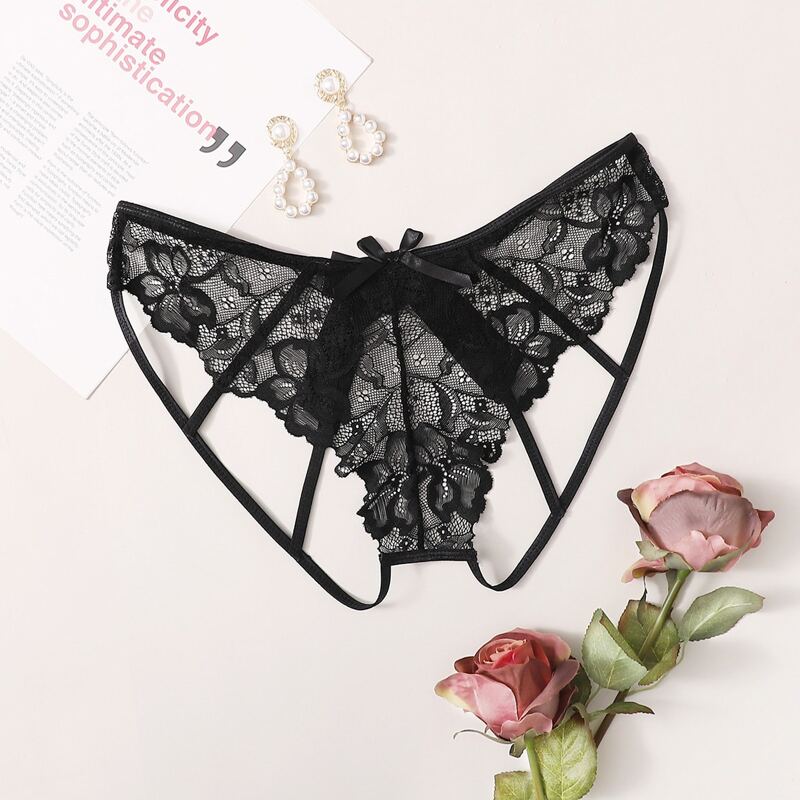 

Floral Lace Ladder Cut-out Panty, Black
