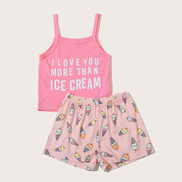 

Toddler Girls Cartoon And Letter Graphic Cami PJ Set, Multicolor