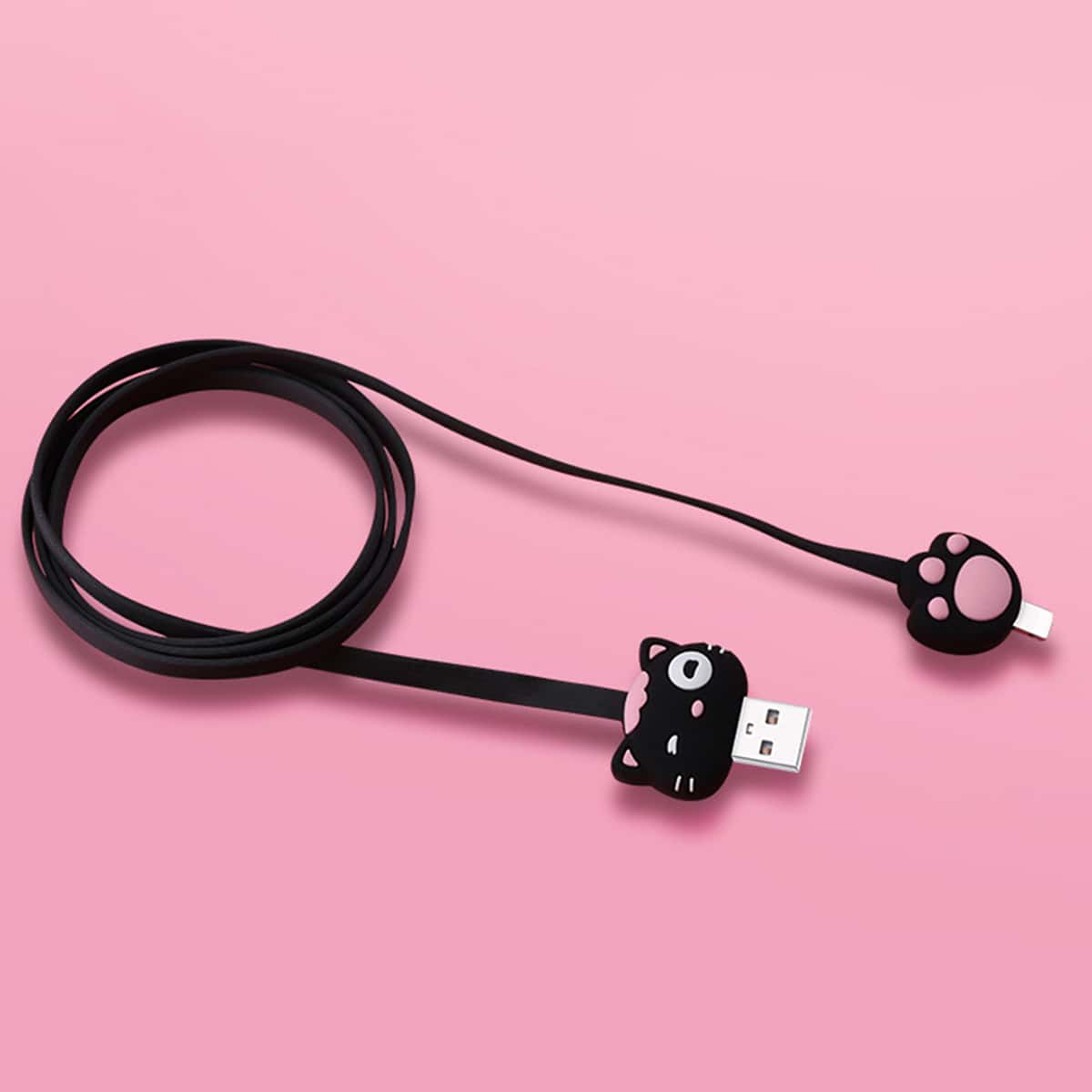 

Cartoon Cat Detail Charging Cable, Black