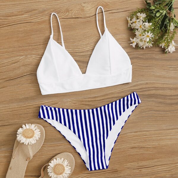 

Striped Seam Detail Bikini Swimsuit, Multicolor