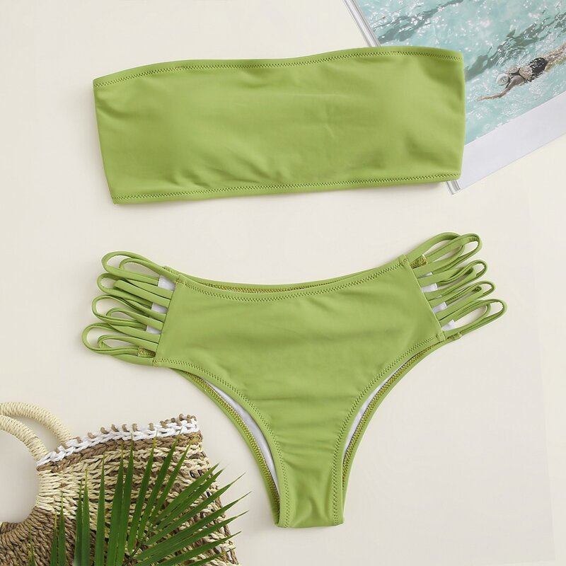 

Ladder Cut-out Bandeau Bikini Swimsuit, Green