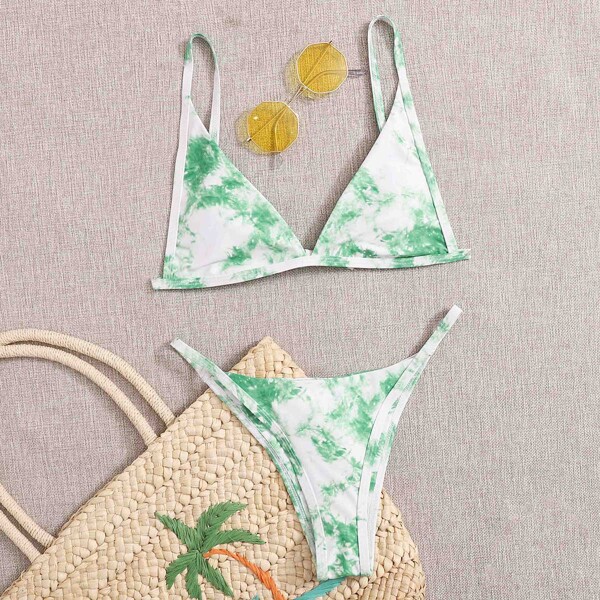 

Tie Dye Triangle Tanga Bikini Swimsuit, Green