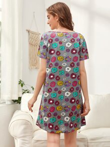 All Over Donuts Print Night Dress - Multicolor - View 2