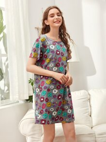 All Over Donuts Print Night Dress - Multicolor - View 4