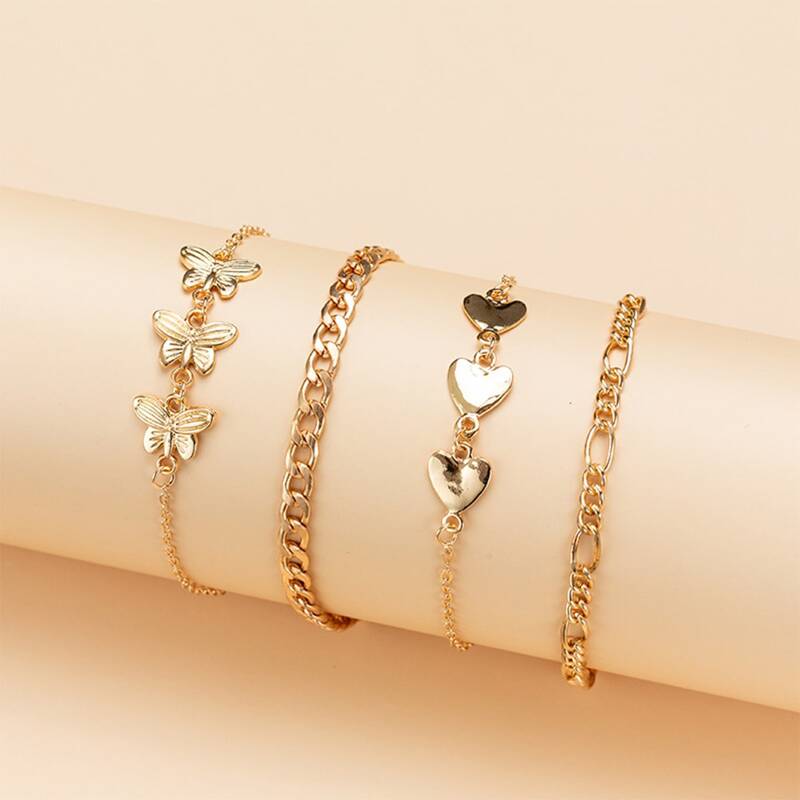 

4pcs Butterfly Decor Anklet, Gold