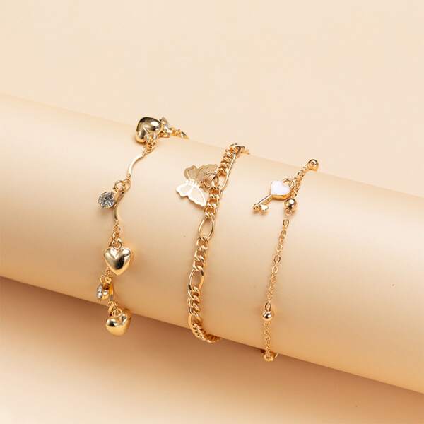 

3pcs Butterfly Charm Anklet, Gold