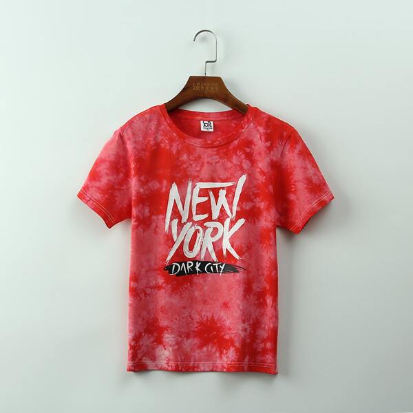 

Разноцветная футболка с текстовым принтом для мальчиков, Красный