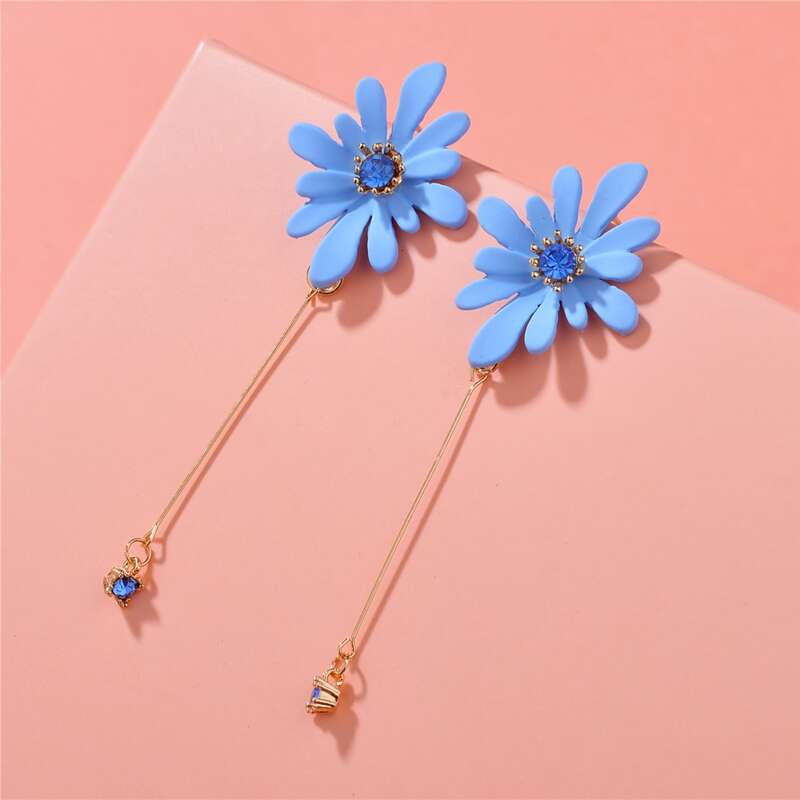 

Floral Decor Drop Earrings, Blue