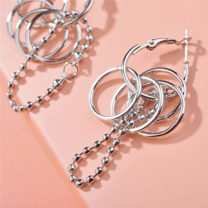 

Ring Decor Drop Earrings, Silver