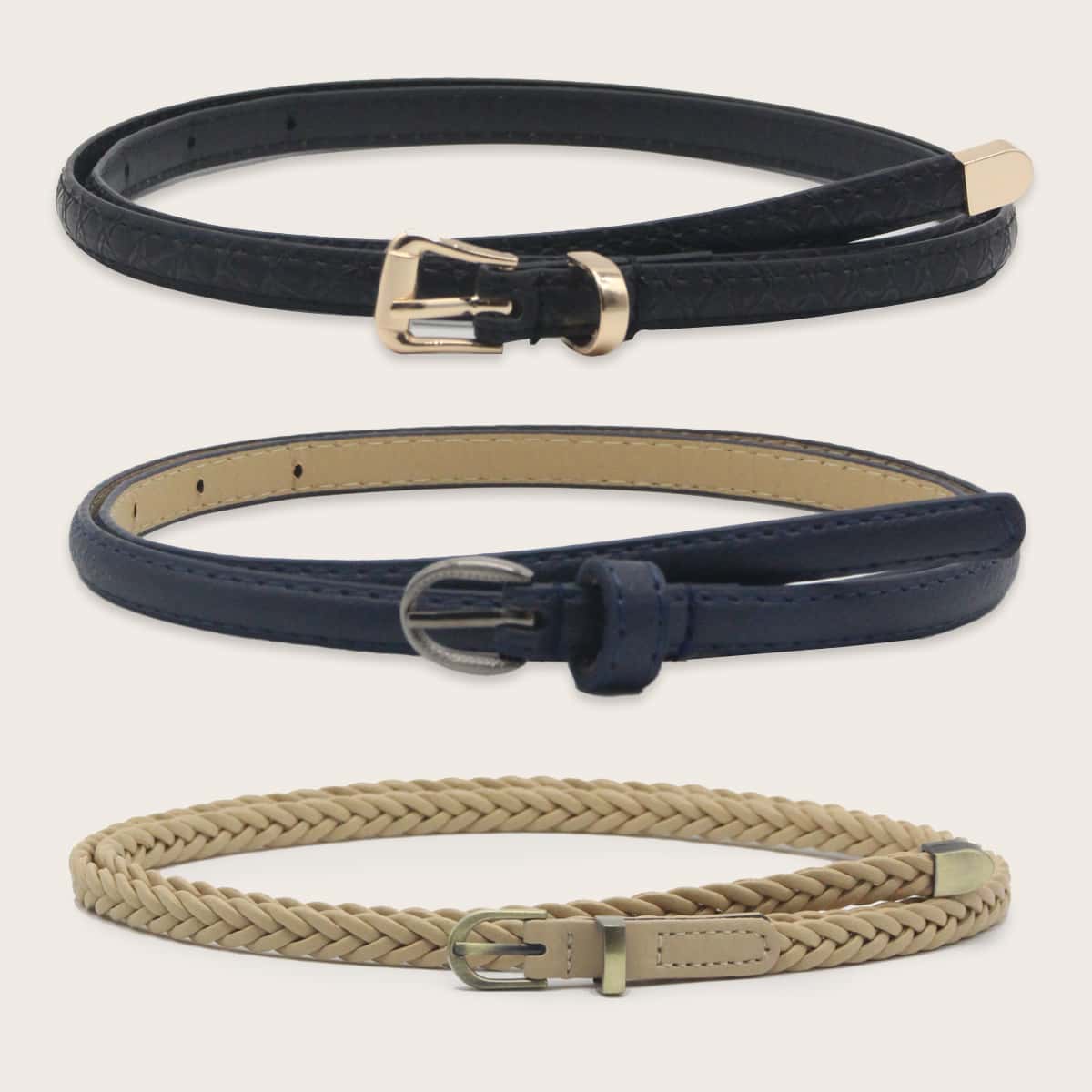 

3pcs Metal Buckle Belt, Multicolor