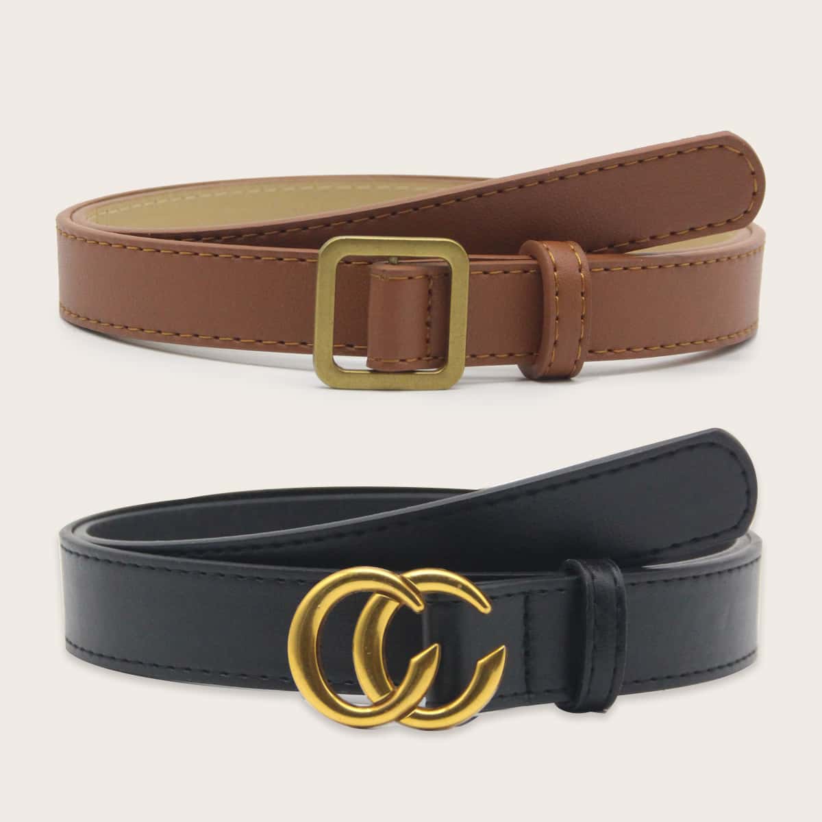 

2pcs Metal Buckle Belt, Multicolor