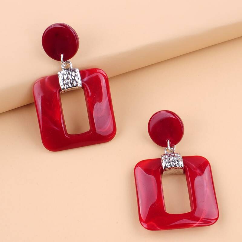 

Geometric Drop Earrings, Red