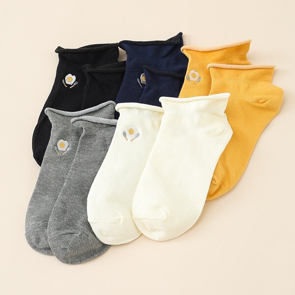 

5pairs Egg Embroidery Socks, Multicolor