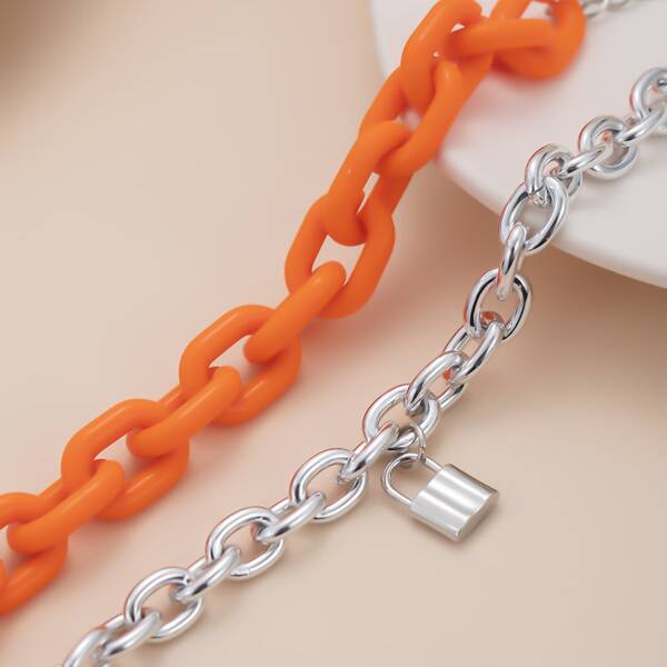 

2pcs Lock Charm Bracelet, Multicolor