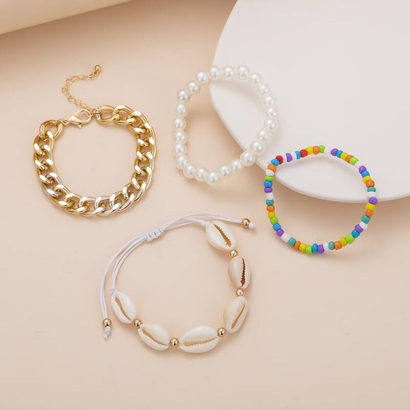 

4pcs Shell Charm Bracelet, Multicolor