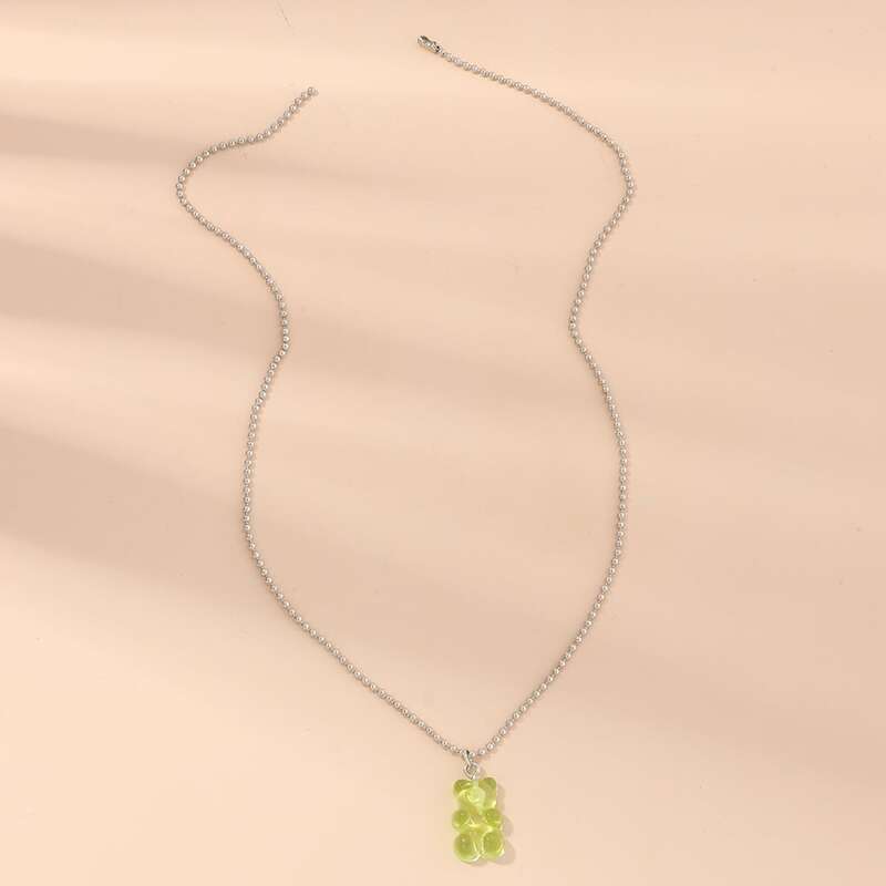 

Bear Charm Necklace, Green