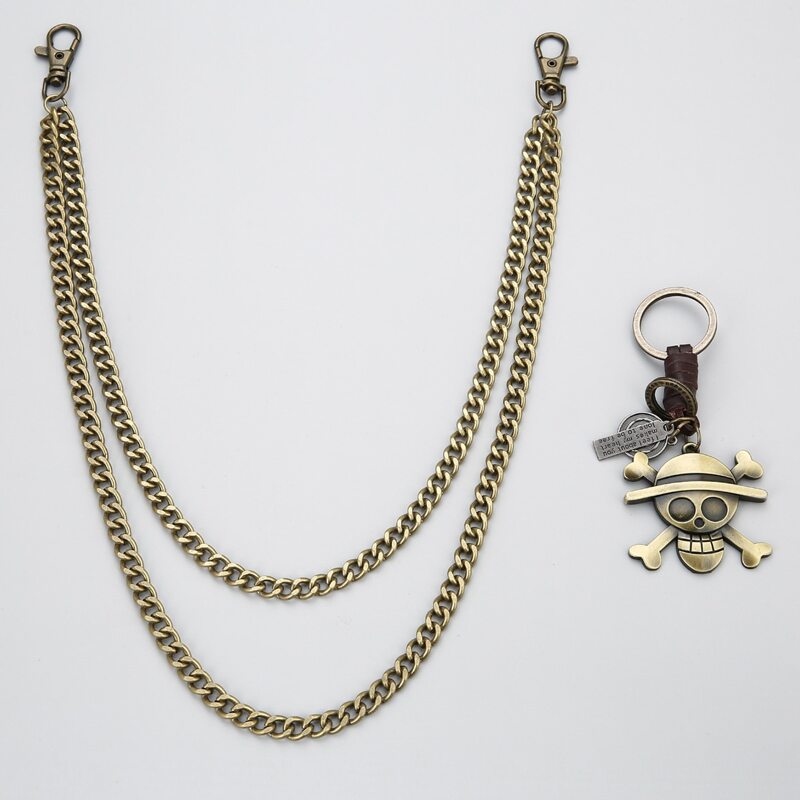 

Guys Layered Pant Chain With Skull Keychain, Gold