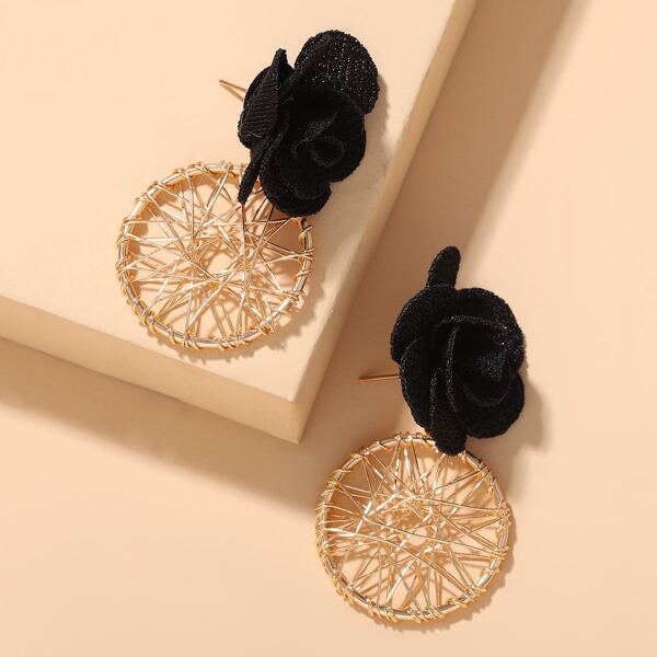 

Серьги-подвески с декором цветка, Многоцветный