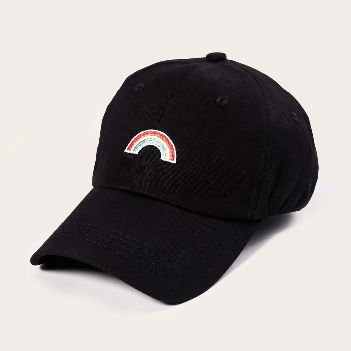 

Rainbow Embroidery Baseball Cap, Black