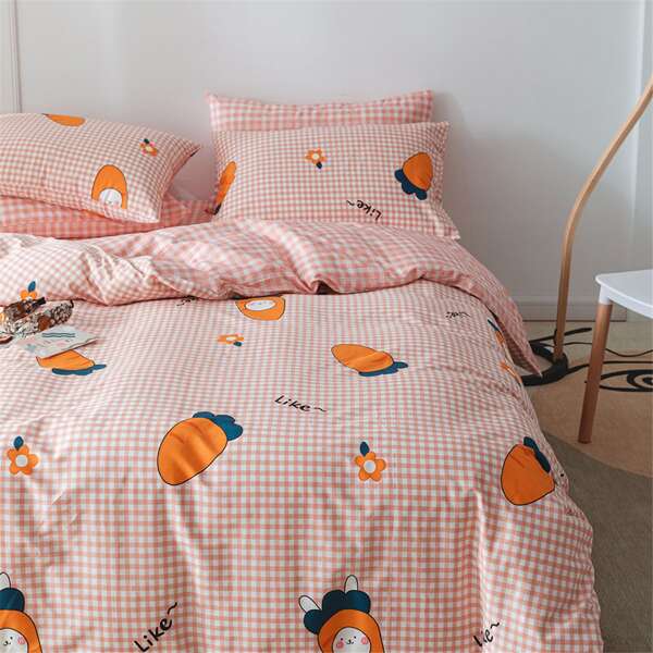 

Carrot & Rabbit Print Bedding Set Without Filler, Pink