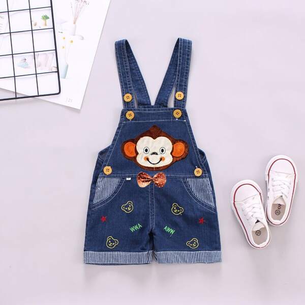 

Baby Boy Cartoon Embroidered Denim Overall, Blue