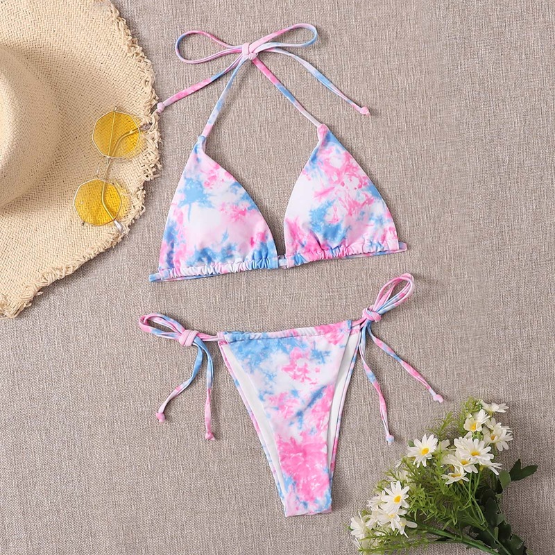 

Tie Dye Triangle Tie Side Bikini Swimsuit, Multicolor