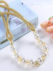 1pc Beaded Curtain Tie Back, Faux Pearl Decor Curtain Holdback For Home Decor - Multicolor - View 2