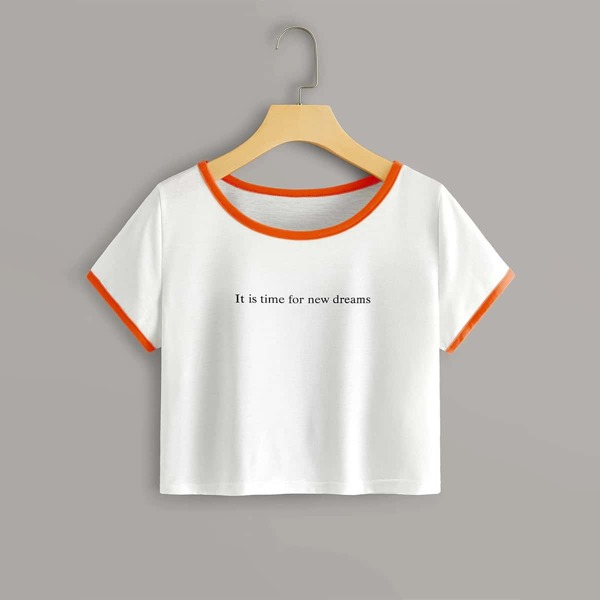 

Короткая футболка с текстовым принтом, Белый