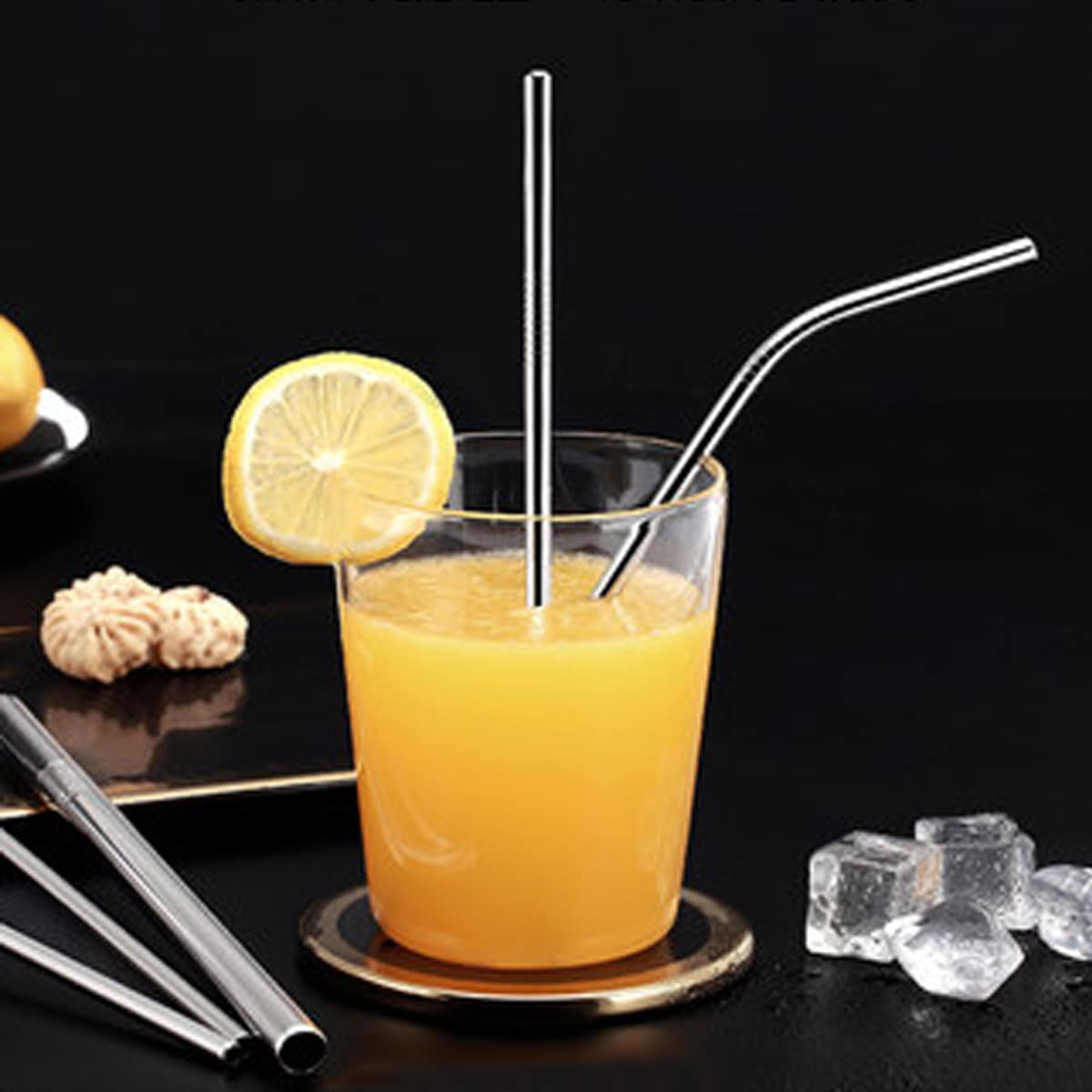 

3pcs Stainless Steel Straw & 1pc Cleaning Brush, Multicolor