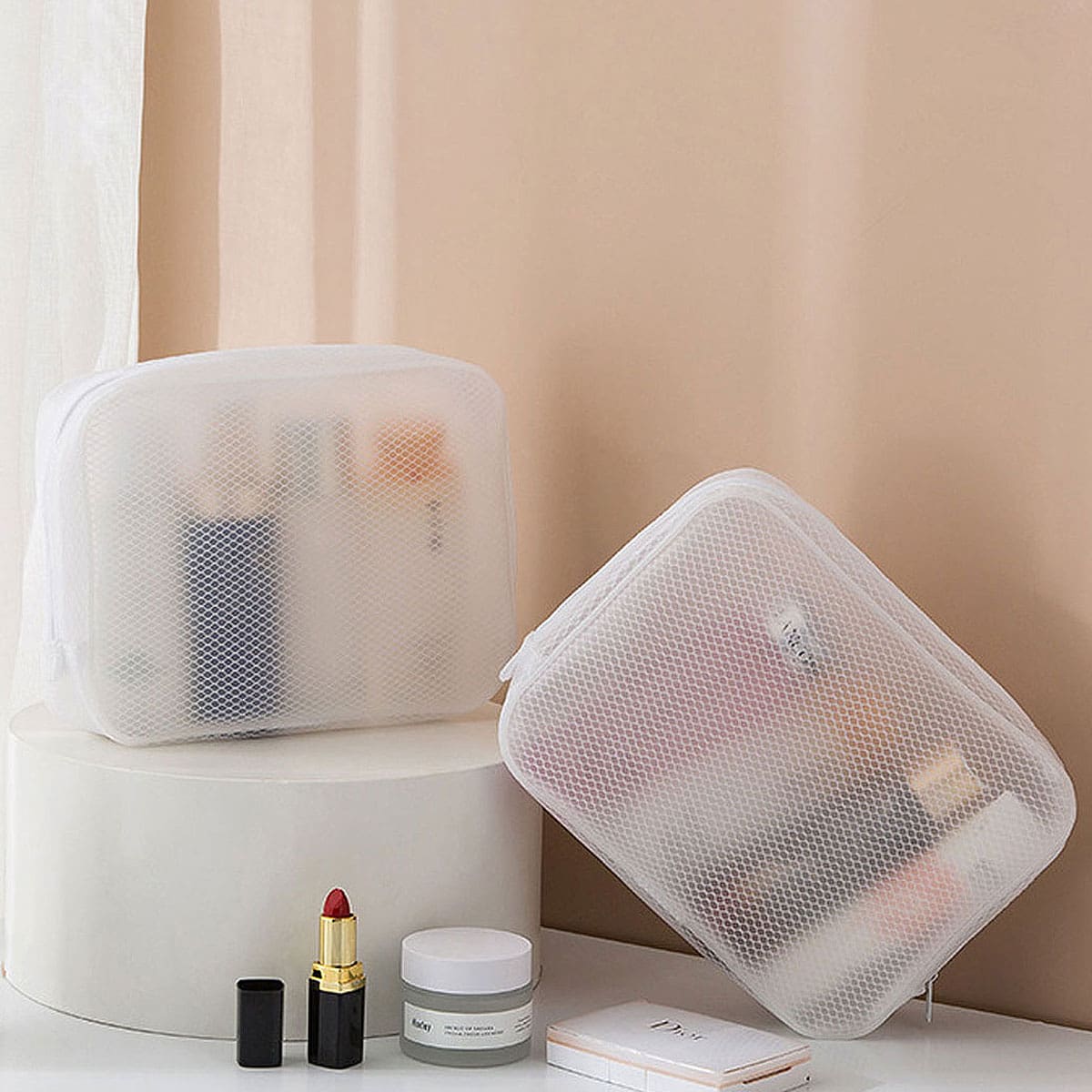 

1pc Travel Storage Mesh Bag, White
