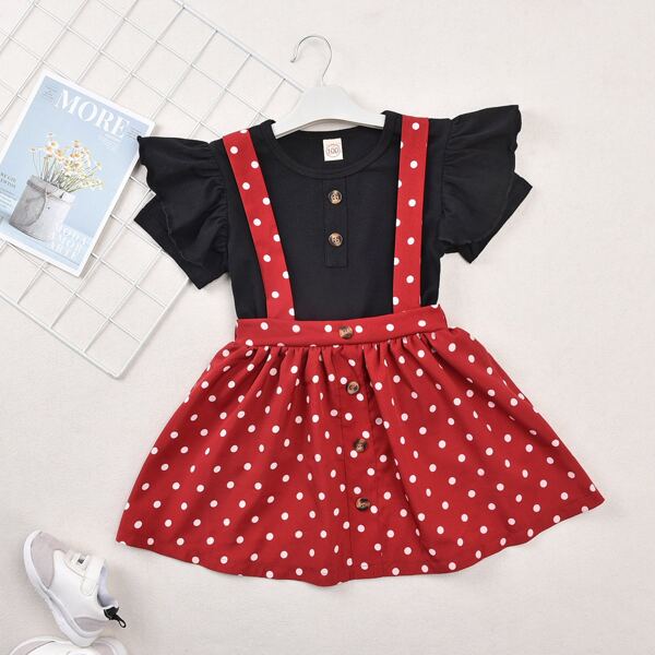 

Toddler Girls Ruffle Tee & Polka Dot Pinafore Skirt, Multicolor
