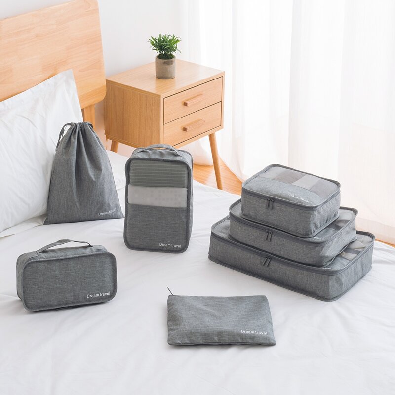 

7pcs Solid Travel Storage Bag, Grey