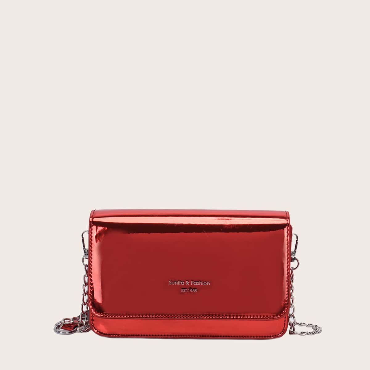 

Letter Graphic Metallic Crossbody Bag, Red