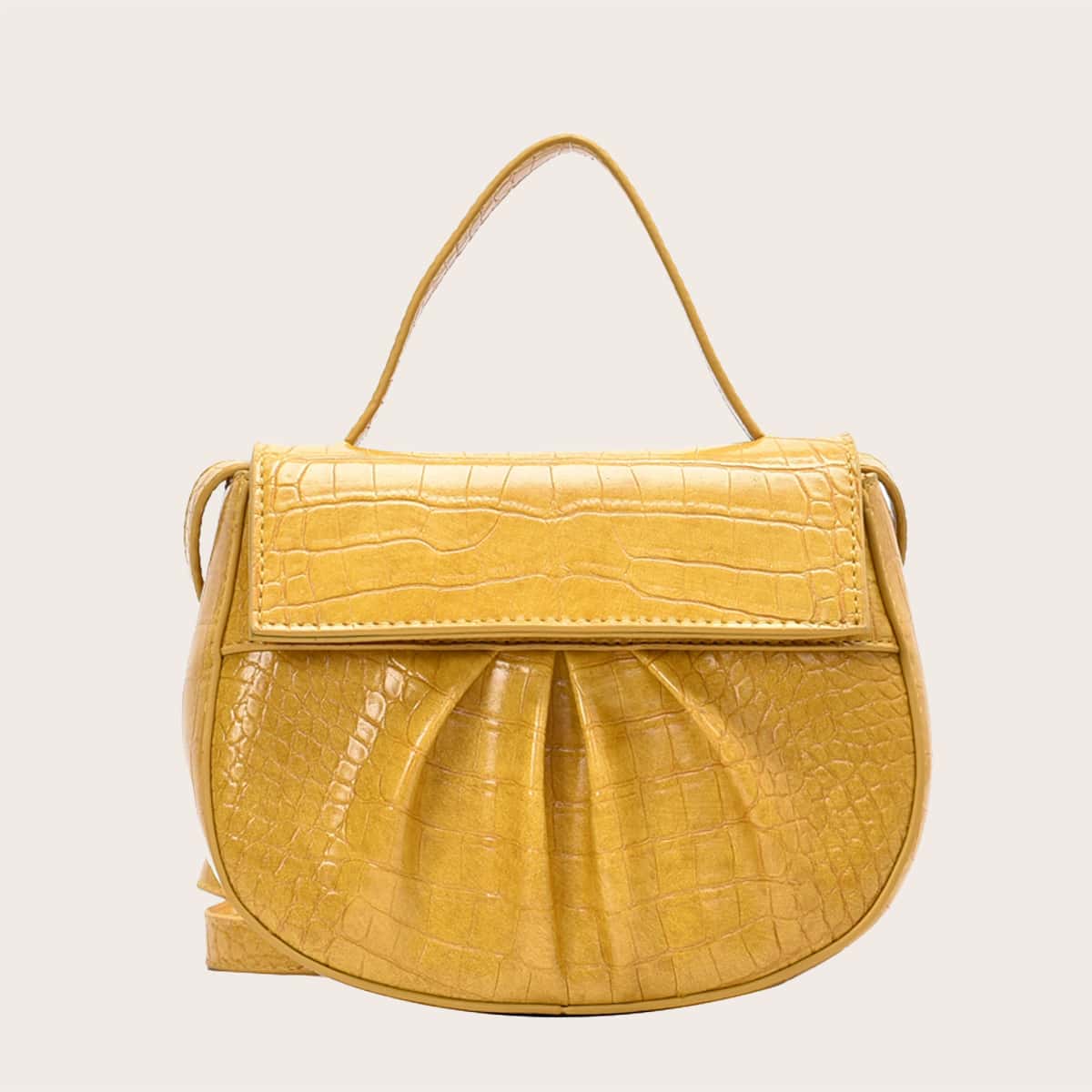 

Croc Embossed Flap Satchel Bag, Yellow