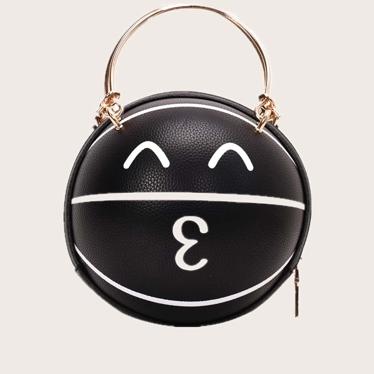 

Cartoon Graphic Ball Shaped Satchel Bag, Black