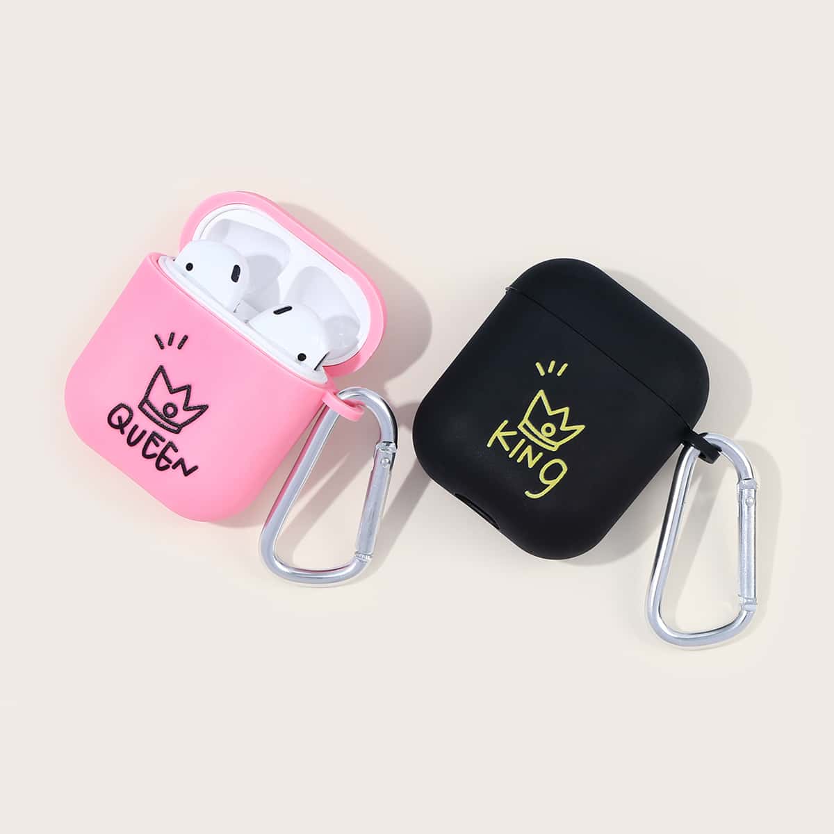 

2pcs Crown Print AirPods Case, Multicolor