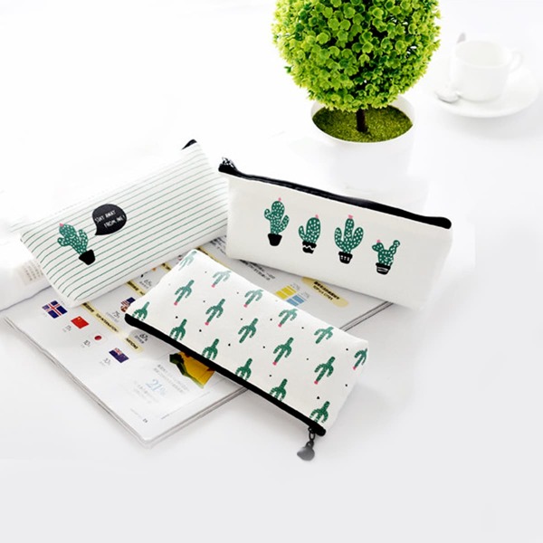 

1pc Potted Cactus Print Random Pencil Bag, White