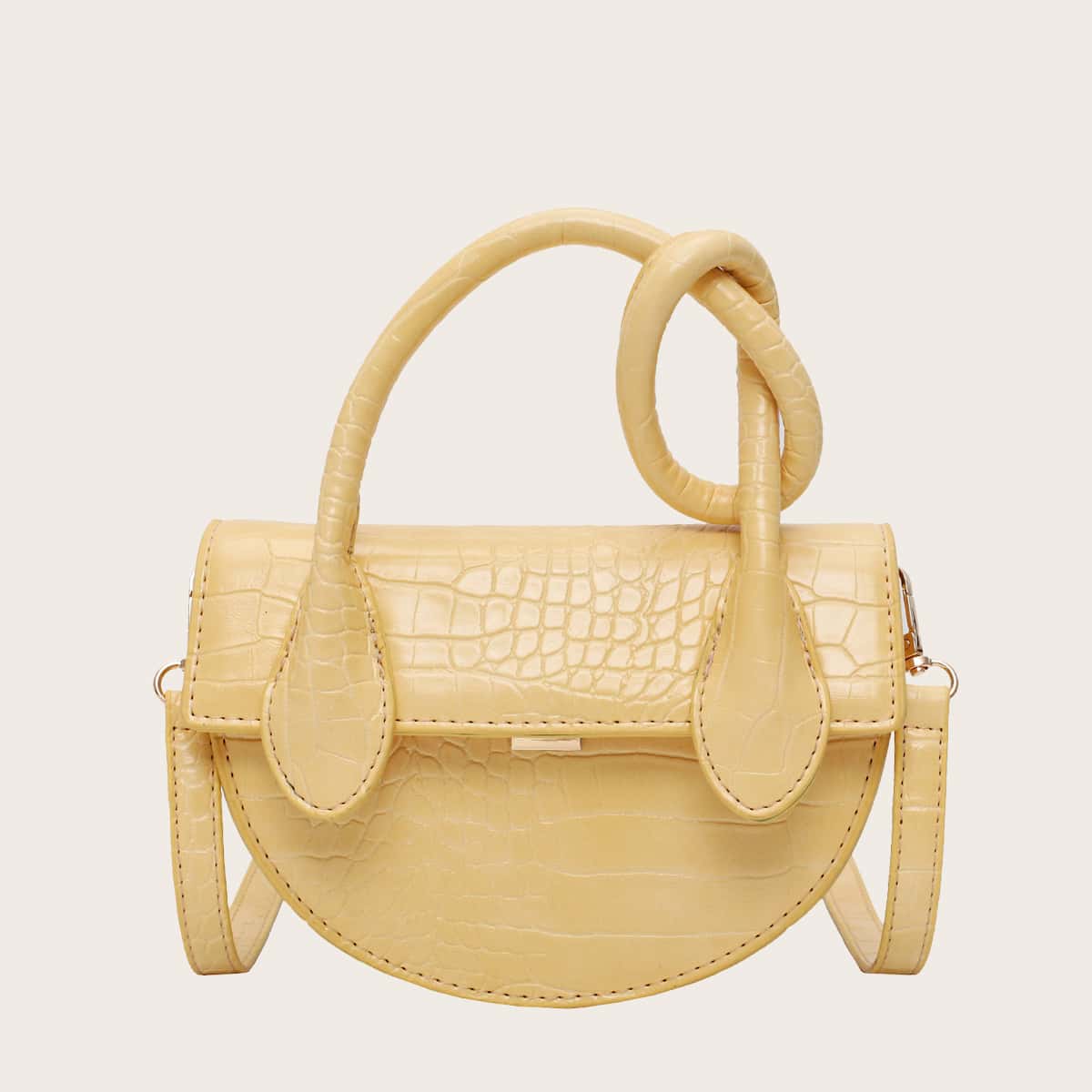 

Croc Embossed Flap Satchel Bag, Yellow