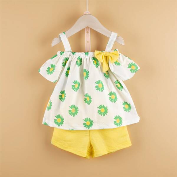 

Toddler Girls Daisy Floral Cold Shoulder Blouse With Shorts, Multicolor