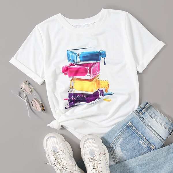 

Bottle Print Round Neck Tee, White