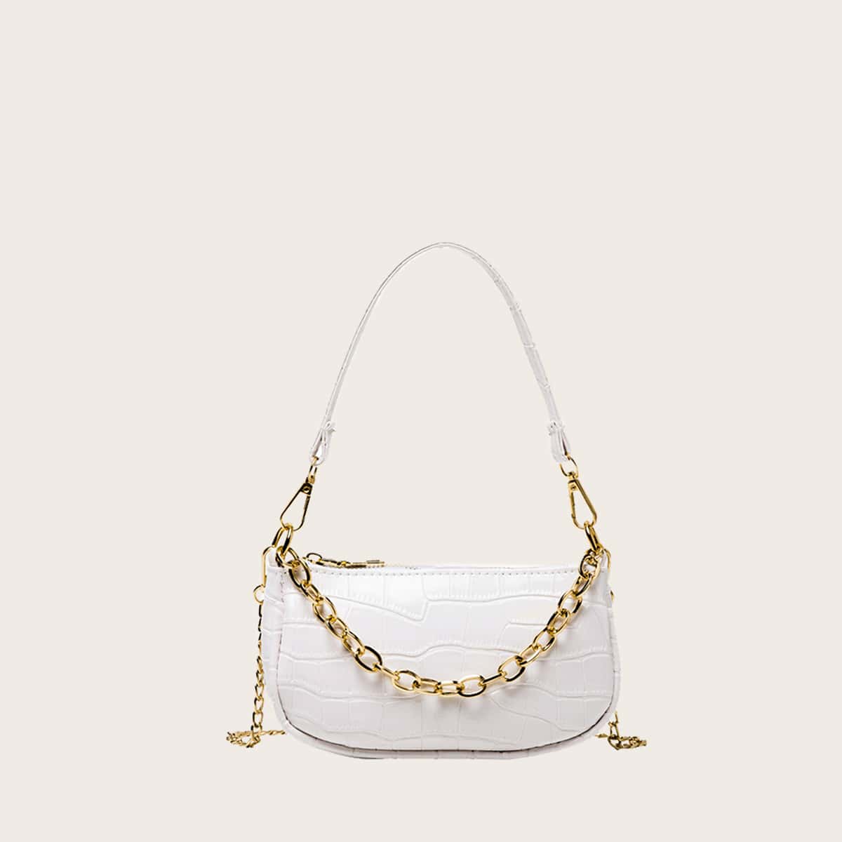 

Croc Embossed Baguette Bag, White