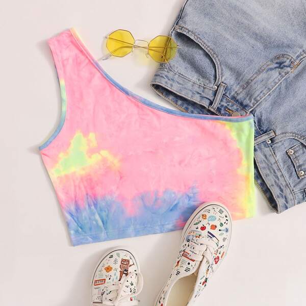 

One Shoulder Tie Dye Women Top, Multicolor