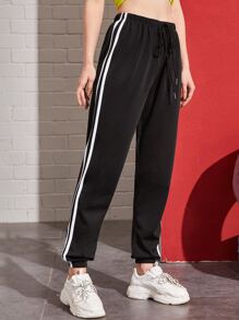 Flirla Side Striped Elastic Cuff Joggers Graduation,Back To School Outfits,Graduation,Teacher Outfits For Women,Back To School