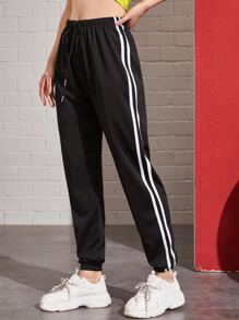 Flirla Side Striped Elastic Cuff Joggers Graduation,Back To School Outfits,Graduation,Teacher Outfits For Women,Back To School