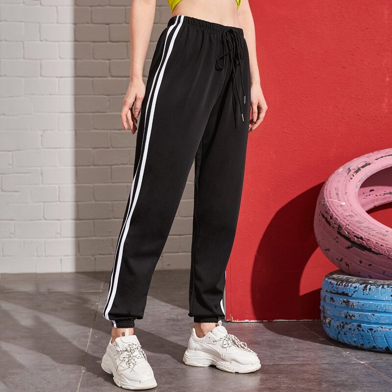 

Side Striped Elastic Cuff Joggers, Black